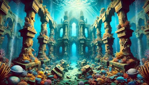 Undersea Ruins Aquarium Background Coral Ancient Building Fish Tank Background 24x12 Inches PVC Glass Container Decoration with Tapes - color: Ruins, size: 24"x12"/60x30cm