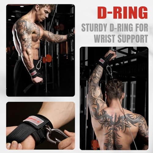 MANUEKLEAR 2 Size Gym Lifting Straps with D Rings for Cable Machine - color: Black Red