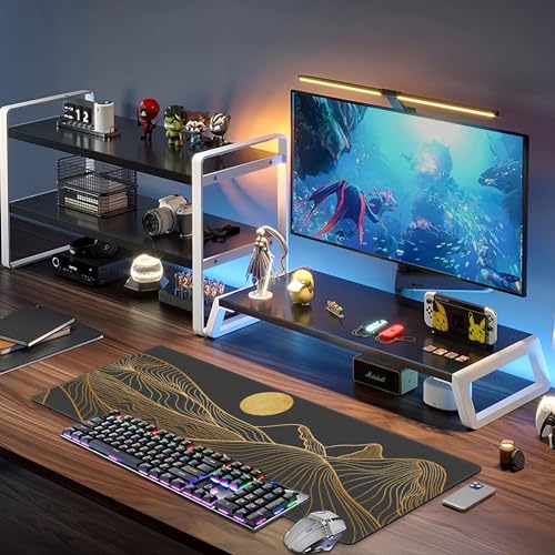 Abstract Golden Mountain Desk Mat,Large Gold Line Art Gaming Keyboard Mouse Pad,Non-Slip Rubber Base Desk Pad Thick Stitched Edges Waterproof Mousepad Mouse Mat 31.5"x11.8" - color: Abstract Golden Mountain