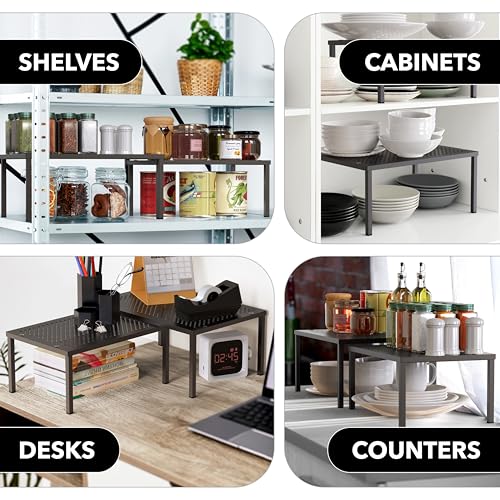 Simple Houseware Expandable Stackable Cabinet and Counter Shelf Organizer with Steel Surface, 9" D x 12.75" W x 5.9" H, Bronze - color: Bronze