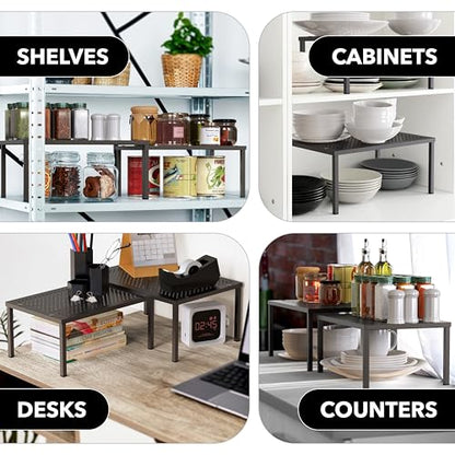 Simple Houseware Expandable Stackable Cabinet and Counter Shelf Organizer with Steel Surface, 9" D x 12.75" W x 5.9" H, Bronze - color: Bronze
