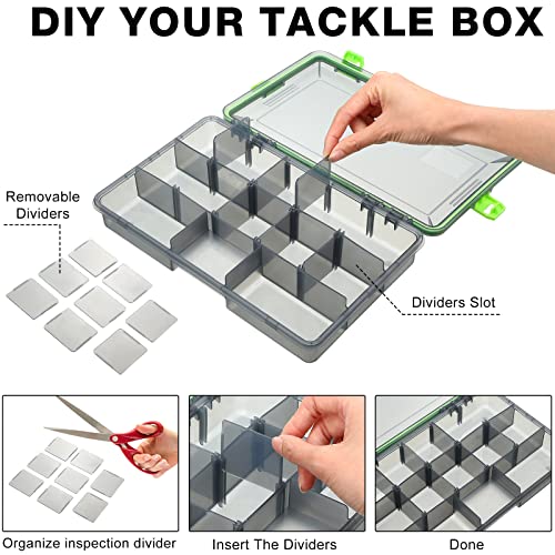 6 Pcs Fishing Tackle Boxes Waterproof Airtight Plastic Tackle Box Organizer Transparent Fishing Tackle Storage with Adjustable Dividers for Terminal Tackle Lure Bait Hook(Large)