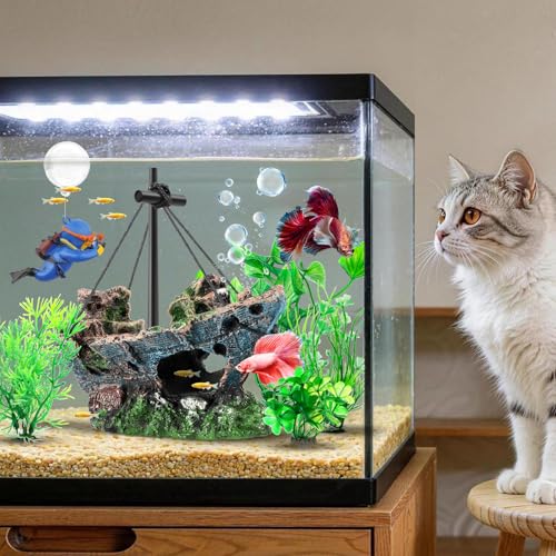 6 Pack Little Diver Floating Fish Tank Decoration，Mini Floating Submarine Aquarium Plants Sunken Ship Decoration — Safe Resin Fish Tank Decor for Betta, Shrimp (5.3 x 2.5 x 4.5 inches) - size: 6 Pcs