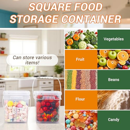 1Gal Clear Square Bucket with Airtight Lids, BPA-Free Food Storage Container for Kitchen Pantry, Meal Prep, Snack, Rice, Flour, Pet Food - Transparent Bucket with Scale Marks (2x4 Qt, 2x1 Qt)