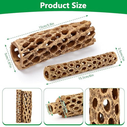 6“ Resin Cholla Wood Aquarium Décor Wood- Realistic Shrimp Hideout & Climbing Toy (6" L×1”Dia, 2pcs)