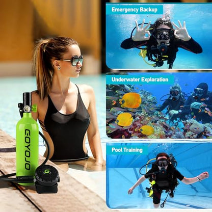 GOYOJO Mini Scuba Tank, Portable Diving Lung Air Tank with DOT Certified, Refillable Emergency Backup Pony Bottle for Snorkeling, Underwater Breathing, Training - color: 1L Obsidian Green