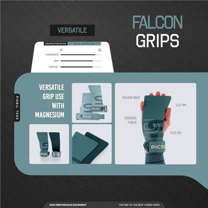 PICSIL Falcon Grips Pack, Carbon Fiber Grips, Use with Chalk | Includes professional grips, wrist wraps, and a carry bag. Ideal for functional fitness, gymnastics, and strength training. - color: Aqua, size: G(S-M)