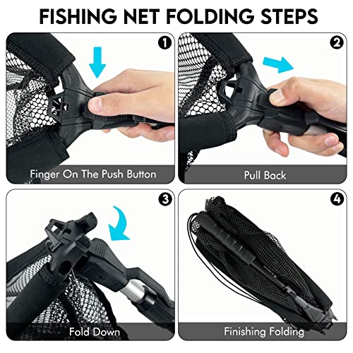Black Paw Floating Fishing Net Foldable Telescopic Fish Landing Net with Built in Length Scale Rubber Coated for Kayak, Fly, Trout