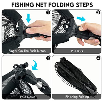 Black Paw Floating Fishing Net Foldable Telescopic Fish Landing Net with Built in Length Scale Rubber Coated for Kayak, Fly, Trout