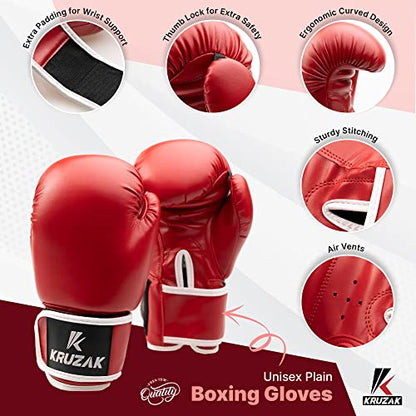 Kruzak Boxing Gloves for Men & Women, Sparring & Kickboxing Gloves, Muay Thai & MMA Gloves, 8-16 oz - color: Red, size: 14 oz