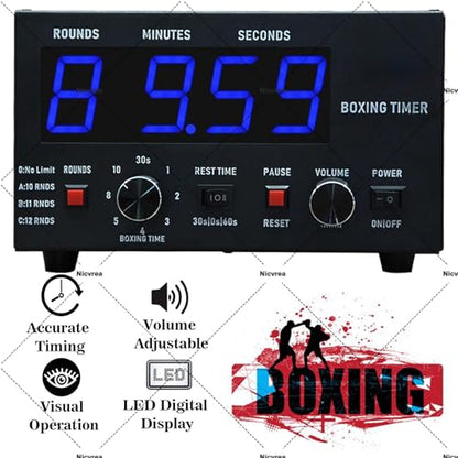 Professional Gym Timer Boxing Interval Timer, with Adjustable Buzzer Alarm, Boxing Round Timer for Muay Thai, MMA, Kickboxing, 30S-10min Training and 0/30/60S Rest Time Blue - color: Blue