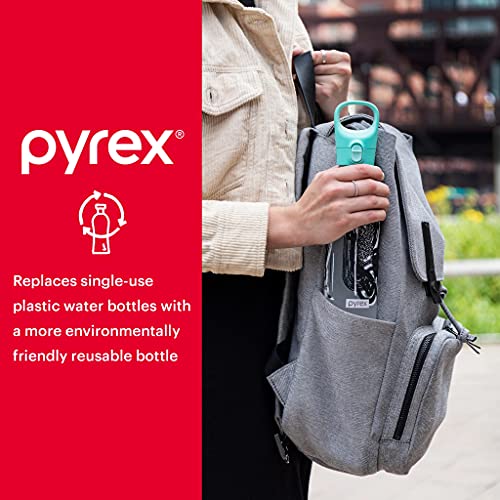 Pyrex 24-Oz Color Changing Glass Water Bottle with Silicone Coating, Leakproof and Textured Glass Reusable Water Bottle with Flip-Top Lid, Eco-Friendly, BPA-Free Silicone Coating, Doodles