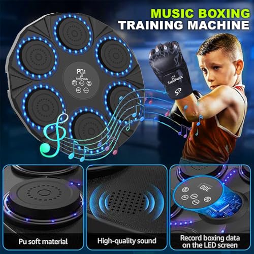 Music Boxing Machine,Wall-Mounted Music Boxing Machine for Adults and Kids with 2 Pairs Boxing Gloves and Hair Band, Interactive Boxing Target Workout Equipment for Home, Gym, and Office