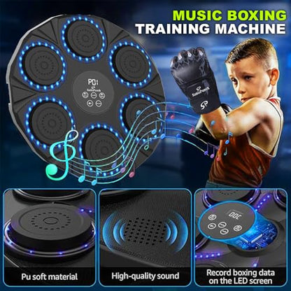 Music Boxing Machine,Wall-Mounted Music Boxing Machine for Adults and Kids with 2 Pairs Boxing Gloves and Hair Band, Interactive Boxing Target Workout Equipment for Home, Gym, and Office