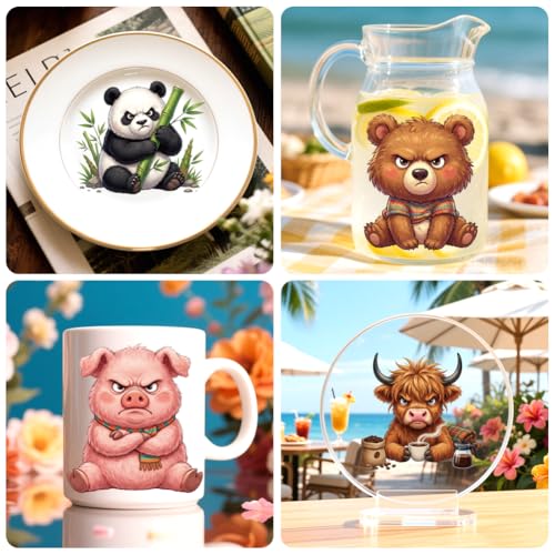 Peacoblue 18 Sheets Rub on Transfers for Crafts, Angry Animals 3.6"x3.9" UV DTF Cup Wraps Waterproof Cold Transfers Stickers for Wood Glass Metal Cup Tumblers Mirrors Mugs Home Decor - style: Angry Animals