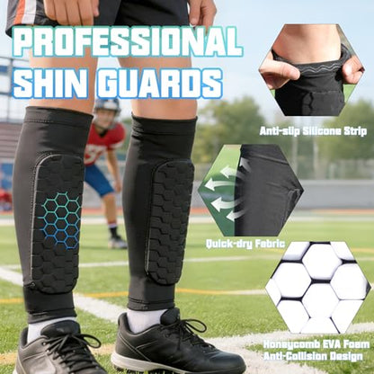 Soccer Shin Guards, Shin Defenders for Kids Youth Adult Ski Shin Guards Pads for 2-18 Years Old Calf Compression Sleeve with Honeycomb Pads, Lightweight Calf Protective Gear for Football - size: Medium