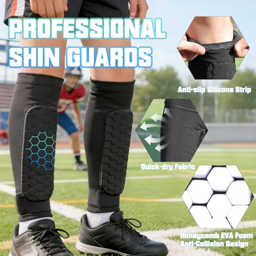Soccer Shin Guards, Shin Defenders for Kids Youth Adult Ski Shin Guards Pads for 2-18 Years Old Calf Compression Sleeve with Honeycomb Pads, Lightweight Calf Protective Gear for Football - size: Large
