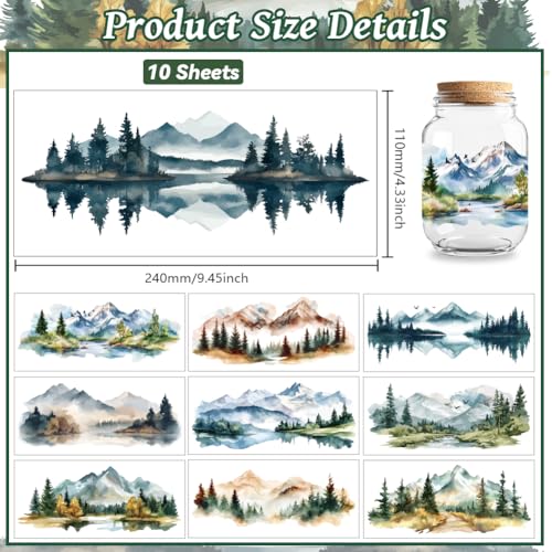 UV DTF Cup Wraps Transfer Stickers Landscape Pattern, 10 Sheets Waterproof Custom Vinyl Transfer Sticker 16oz Coffee Glass Cup Tumbler Bottle Mug Decals for Men Women - style: Landscape
