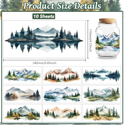 UV DTF Cup Wraps Transfer Stickers Landscape Pattern, 10 Sheets Waterproof Custom Vinyl Transfer Sticker 16oz Coffee Glass Cup Tumbler Bottle Mug Decals for Men Women - style: Landscape