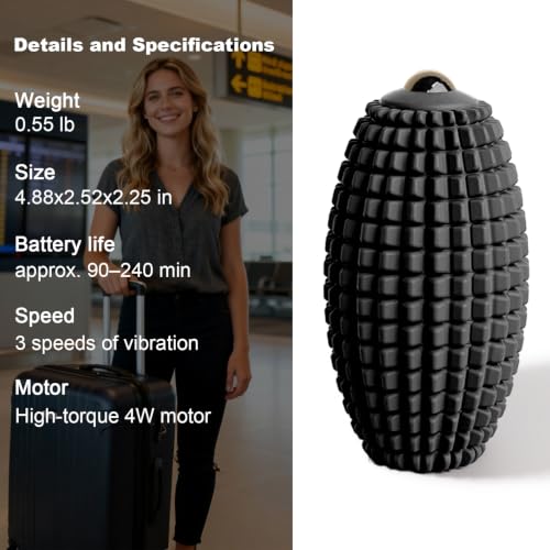 HODEMI Vibrating Massage Ball Roller with Rolling Head, 3 Speeds, Black - color: Black
