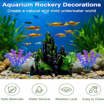 Aquarium cave Decoration Set, Fish Tank Hiding cave Accessories, Betta Fish Hiding Place, Suitable for Betta Fish, Guppies, Shrimp, etc. (Includes 4 Artificial Aquatic Plants)