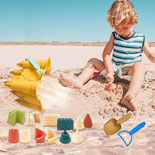 Beach and Sand Castle Kit, 12 PCS Sand Toys for Kids Outdoor with Sand Castle Bucket, Molds, Rake and Shovel, Great Toys for Beach