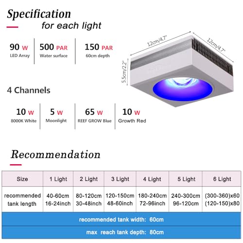 4PCS RL90 Full Spectrum Led Aquarium Light Fish Tank LED Light Reef Light Marine Aquarium Tank Lamp for 96" 240CM Reef Fish Tank Light with Smart APP Control(Full Spectrum - with Hang Kit) - color: White, size: Full Spectrum - With Hang Kit