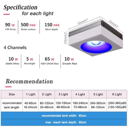 4PCS RL90 Full Spectrum Led Aquarium Light Fish Tank LED Light Reef Light Marine Aquarium Tank Lamp for 96" 240CM Reef Fish Tank Light with Smart APP Control(Full Spectrum - with Hang Kit) - color: White, size: Full Spectrum - With Hang Kit