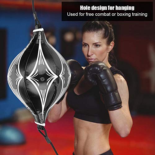 Speed Ball, Boxing Training Leather Punching Ball Double End Pear Shape Hanging Fight Ball (Black)