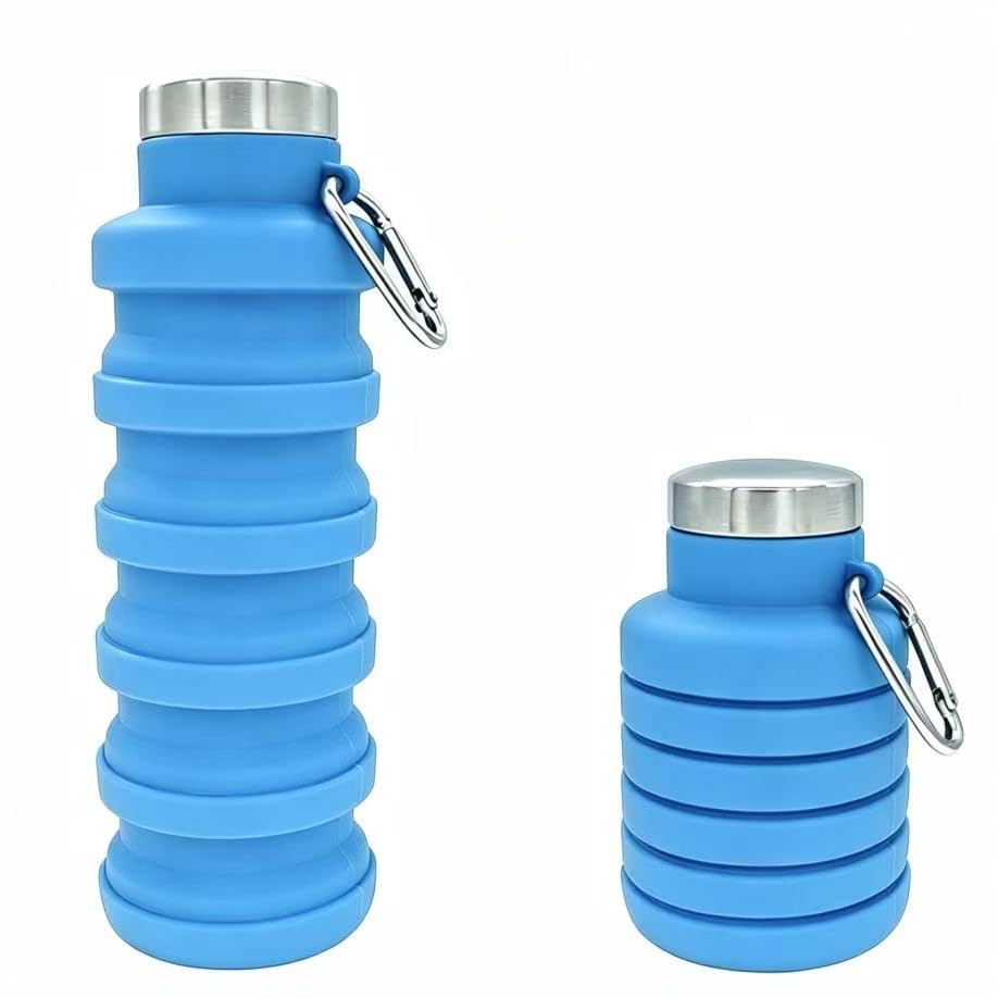 YCT Collapsible Water Bottle 17oz（500ml），Travel Portable Sport Water Bottle，Reusable Silicone Foldable Water Bottles for Gym Camping Hiking (Blue) - color: Blue