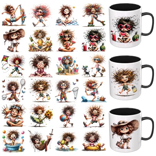 24PCS Summer Weird Girls UV DTF Cup Wrap UV DTF Cup Wraps Suitable for Mugs, Glasses, Notebooks, Computers, Tables and Chairs, etc. for DIY Creativity, High Viscosity UV DTF Transfer Paper - style: Summer Weird Girls