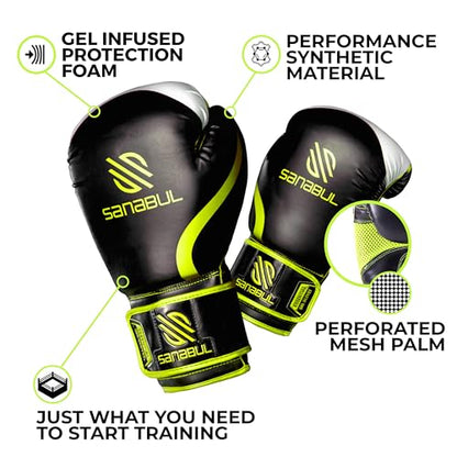 Sanabul Essential Gel Boxing Gloves for Men & Women, Kickboxing MMA, Muay Thai Gloves and Heavy Bag Training Punching & Sparring - color: Black/Green, size: 8 oz