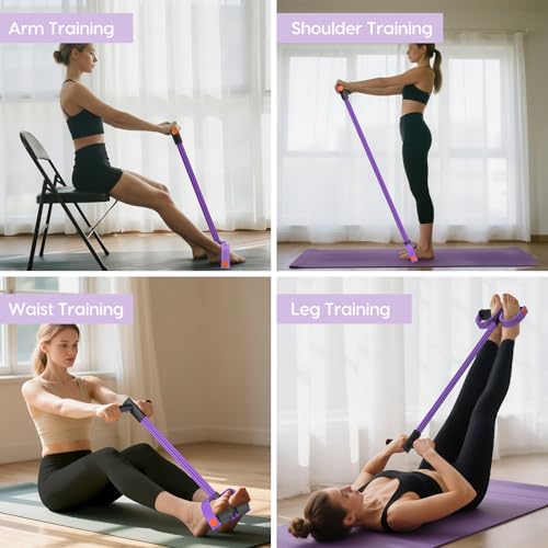 Pedal Resistance Band with Handles, 6-Tubes Natural Rubber Exercise Band - color: Purple