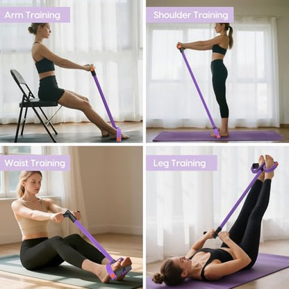Pedal Resistance Band with Handles, 6-Tubes Natural Rubber Exercise Band - color: Purple