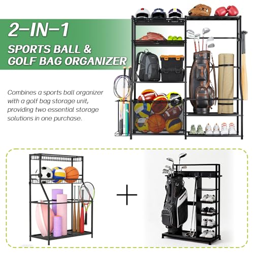 Garage Sports Equipment Organizer, Golf Bag Storage Rack - size: Extra Large