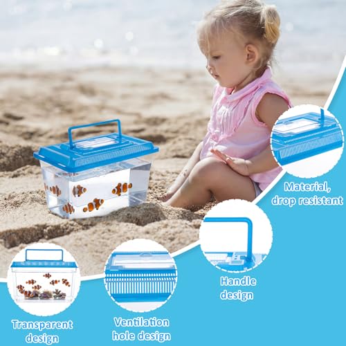 2-in-1 Set Telescopic Fishing Net and Beach Fish Tank, 30" to 48" Extendable Lightweight Aluminum Pole with Non-Slip Handle for Catching Observing Release, Outdoor Exploration Kit