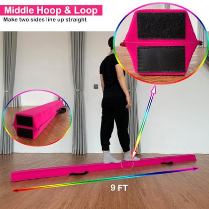 Marfula 6 FT / 8 FT / 9 FT Folding Gymnastics Beam Foam Balance Floor Beam - color: Pink, size: 9 Ft