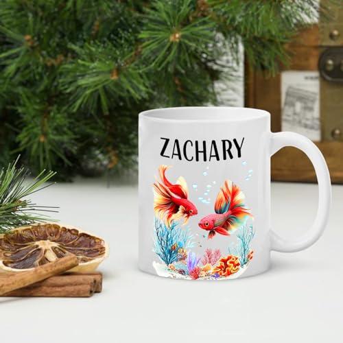 Personalized Betta Fish Coffee Mugs Gifts For Friends Coworkers, Custom Name Betta Fish White Mugs 11 Oz, Betta Fish Coffee Cup Gift For Betta Fish Lovers Birthday, Siamese Fighting Fish Accent Mug