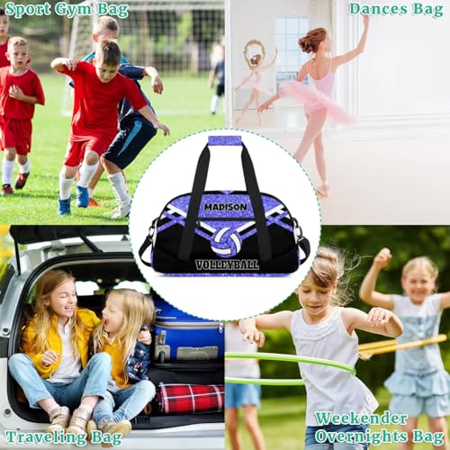 Custom Fitness Volleyball Bag with Name, Light Blue Glitter Black | Personalized Duffle Bag Overnight Bag Gym Duffle Bag for Travel Sleepover Bag - color: Blue