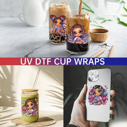 UV DTF Cup Wrap Transfer Stickers Rub On Transfers 4 Sheets Puerto Rico Gril Tumblers Water Bottles Mugs Glasses Cups