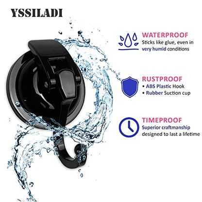 Heavy Duty Suction Cup Hooks for Shower, Bathroom Robe, Garland Decoration - Vacuum Glass Hooks, Reusable, No Hole Punched (Black, 4 Pack)