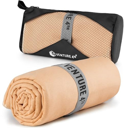 VENTURE 4TH Quick Dry Microfiber Towel for Camping & Gym - Beige Medium - color: Beige, size: 40.00" x 21.00"