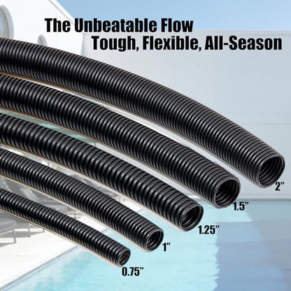 Corrugated Pond Tubing - Flexible, Kinkproof, Reinforced PVC Hose for Water Gardens, Pumps, Waterfalls & Aquaculture (20 Feet Black, 1.0 Inch)