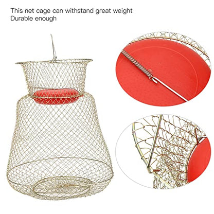 Portable Fishing Cage , Stainless Steel Mesh Fishing Bait Storage Cage , to Floating Fish Basket with Floating Bowl , for Outdoor Fishing(33cm in Diameter)