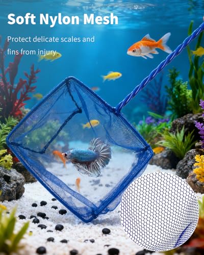 Pawfly 5''/6'' Fish Net for Fish Tank, Aquarium Net with Braided Metal Handle and Nylon Mesh, Small Fish Net Minnow Net for Pond Freshwater and Saltwater - size: 6 Inch