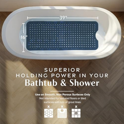 SlipX Solutions Power Grip Bathtub Safety Mat | Precision Grip Technology for Longer, Stronger, & Softer Wet Surface Protection | Navy 39"x16" - color: Navy