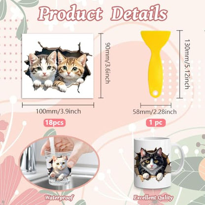 Peacoblue 18 Sheets Rub on Transfers for Crafts, Peeping and Probe Cat 3.6"x3.9" UV DTF Cup Wraps Waterproof Rub on Cold Transfers Stickers for Wood Glass Metal Cup Tumblers Mirrors Mugs Home Decor - style: Peeping and Probe Cat