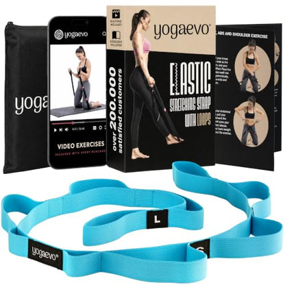 YogaEVO Elastic Stretching Strap with Loops for Physical Therapy - color: Blue