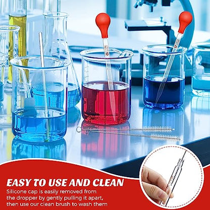 Weewooday Glass Droppers Pipettes Graduated Lab Dropper Glass Liquid Pipette with Big Rubber Hats 20 cm Stir Rod Washing Brush Transfer for Liquid Essential Oil(8 Pieces,Red,10 ml) - color: Red, size: 10 ml