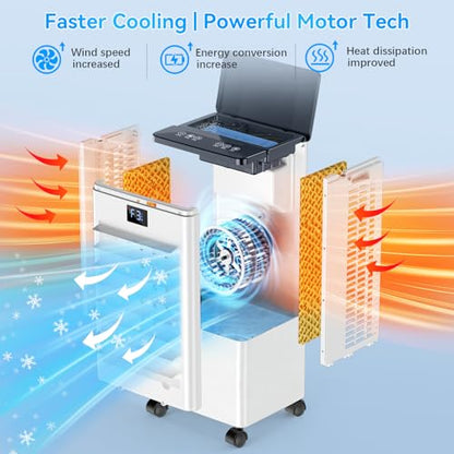 Portable Air Conditioners,3-in-1 Evaporative Cooling Fans that Blow Cold Air, 4 Modes 3 Speeds, 120°Oscillation, LED Display, 12H Timer, Windowless Portable AC w/ 8L Tank & Remote for Home Bedroom